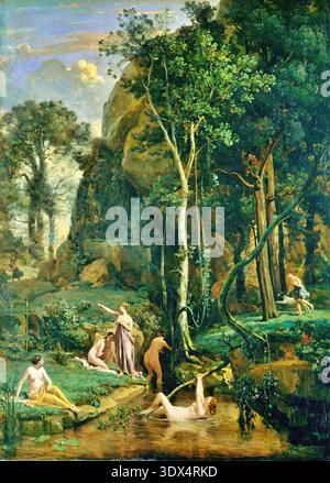 Jean-Baptiste-Camille Corot Diana e Actaeon (Diana sorpresa nel suo bagno) (1836) pittura ad olio, mitologi classici Foto Stock