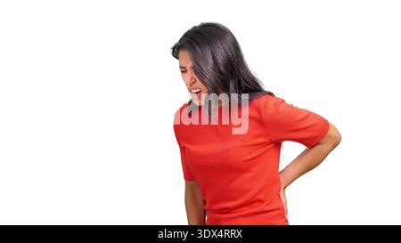 Giovane donna che soffre di intenso dolore lombare Foto Stock