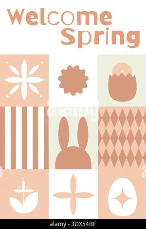 Festeggia la Pasqua con i temi primaverili con design semplici e luminosi per la stagione Foto Stock