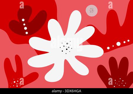 Illustrazione floreale astratta con colori rosso e bianco audaci. Il design combina forme organiche e punti, creando un'estetica moderna e artistica Foto Stock