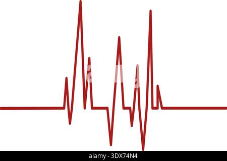 Battito cardiaco o segnale a impulsi. Grafico ECG isolato su sfondo bianco. Linea rossa del ritmo cardiaco. Segno test cardio. Simbolo dell'ospedale cardiologico. Assistenza sanitaria Illustrazione Vettoriale