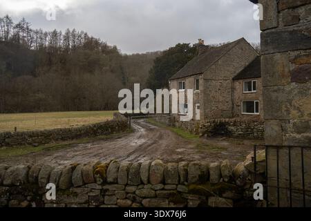 La Plankey Mill Farm abbandonata nel Northumberland. Foto Stock