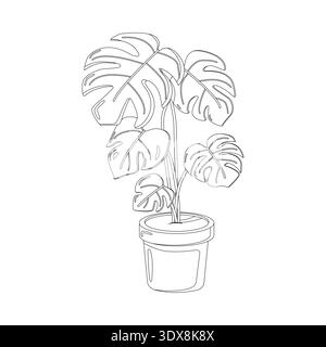 Illustrazione della linea di impianti Monstera Illustrazione Vettoriale