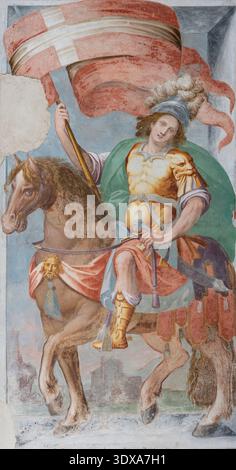 NOVARA, ITALIA - 16 GENNAIO 2026: L'affresco di San Celso la chiesa di San Nazaro di sconosciuti artisti del 15. centesimi. Foto Stock