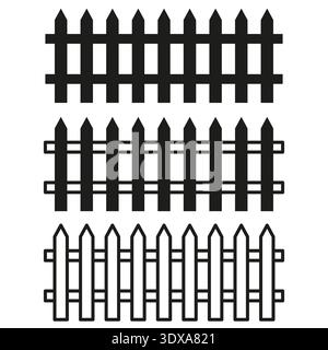 Set di recinzioni da giardino. Cancello di confine in legno. Vettoriale barriera a muro. Protezione picchetto. EPS 10. Illustrazione Vettoriale