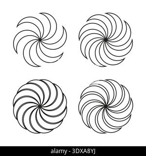 Icone del vento di turbolenza. Vettore spirale astratta. Simbolo di tempesta naturale. Rotazione dinamica impostata. EPS 10. Illustrazione Vettoriale
