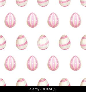 Festività senza cuciture con uova di Pasqua, dipinte a mano in acquerello. Foto Stock