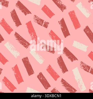 Piccolo trattino rosa coquette linee diagonali casuali motivo senza cuciture. Design con motivo di superficie trucco geometrico irregolare con rossetto, stencil femminili. Mano Illustrazione Vettoriale