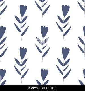 semplice motivo botanico senza cuciture con fiori blu scuro Illustrazione Vettoriale