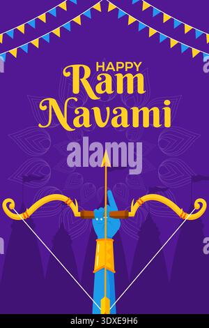 illustrazione del poster di happy ram navami con design piatto Illustrazione Vettoriale