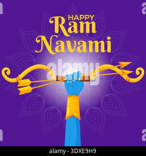 felice illustrazione di ram navami in stile piatto Illustrazione Vettoriale
