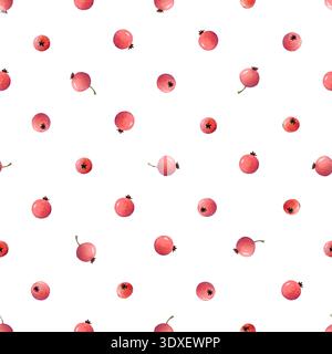 Acquerello con motivo a bacca rossa senza cuciture. Sfondo semplice disegnato a mano con piccoli frutti di bosco per tessuto, confezione regalo o imballaggio. Foto Stock