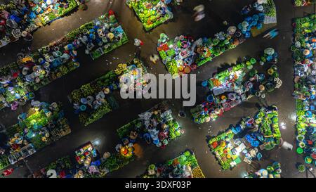 Vista aerea del mercato agricolo Cho Chom Hom a Tien Giang, Vietnam Foto Stock