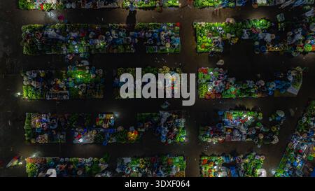 Vista aerea del mercato agricolo Cho Chom Hom a Tien Giang, Vietnam Foto Stock