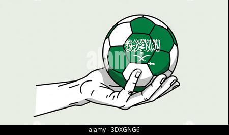 Palla da calcio con bandiera dell'Arabia Saudita, squadra di calcio dell'Arabia Saudita e illustrazione del vettore del Campionato sportivo Illustrazione Vettoriale