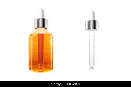 Flacone liquido Golden Cosmetics, rendering 3d. Illustrazione 3D. Foto Stock