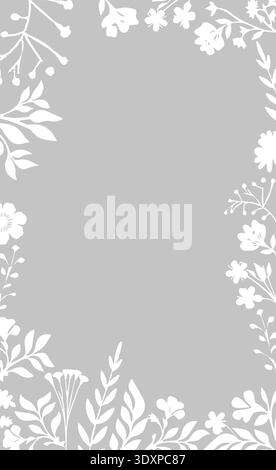 Cornice grigia con piccoli fiori bianchi. sfondo per il testo. Disegnato a mano. Non ai, illustrazione vettoriale. Illustrazione Vettoriale