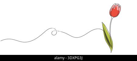 tulipani a molla disegnati con linee continue. Disegno Tulipano disegnato con una linea. Illustrazione vettoriale. Riga modificabile Illustrazione Vettoriale