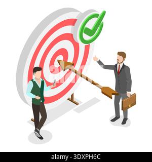 Illustrazione piatta isometrica 3D della campagna di marketing online, individuazione e analisi del pubblico di destinazione. Componente 1 Foto Stock