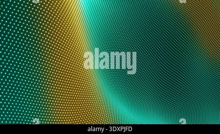 Ondulazione punteggiata verde brillante e oro con sfumatura uniforme. Rendering 3D. Illustrazione Foto Stock