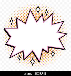Forma comica a stella con centro vuoto, accenti scintillanti in stile pop art vettoriale retrò su sfondo trasparente. Adesivo a scoppio con forma Starburst per Illustrazione Vettoriale