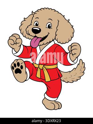 A Happy Cartoon Kung-fu Dog - Funny Animals Illustration Foto Stock