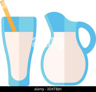 Latte biologico in caraffa di vetro. Bevanda fresca e salutare Illustrazione Vettoriale