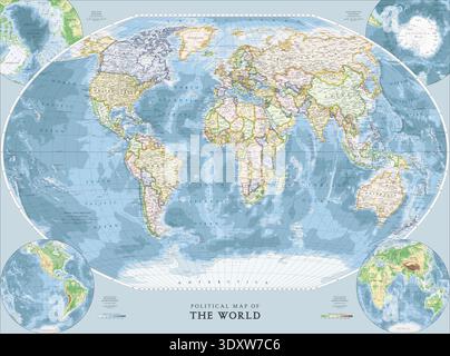 La mappa politica mondiale. Altissima qualità. Con migliaia di etichette per i nomi dei luoghi. Foto Stock