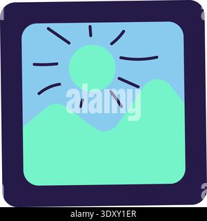 Adesivo con profilo a doodle con tecnologia ai blu e turchese e immagine. Icona Bright Flat Illustrazione Vettoriale