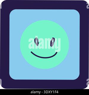 Adesivo blu e turchese con profilo a forma di doodle e sorriso. Icona Bright Flat Illustrazione Vettoriale