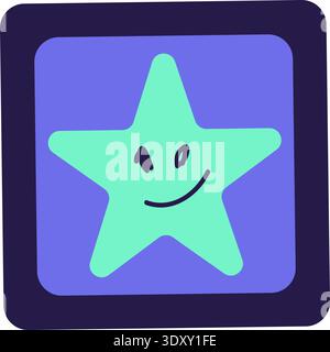 Adesivo blu e turchese con profilo a forma di doodle e stella. Icona Bright Flat Illustrazione Vettoriale