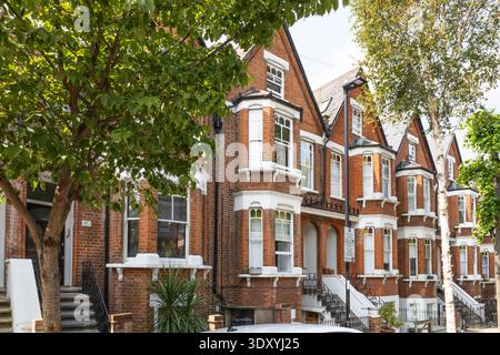 Case vittoriane a schiera in una tranquilla strada residenziale di Londra Foto Stock