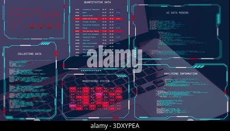 Visualizzazione dei pannelli HUD che passano con il mouse sulla tastiera del notebook e sul trackpad alla scrivania, mostrando la griglia della mappa termica Foto Stock