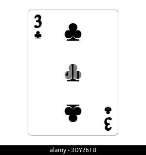 Tre di club. Carta da gioco con elementi dorati. Icone del casinò. Pittogrammi che rappresentano tute diverse. Illustrazione vettoriale. Design piatto per un look moderno Illustrazione Vettoriale