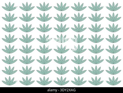Motivo a ripetizione senza cuciture con motivi di fiori di loto verde salvia su sfondo bianco. Foto Stock