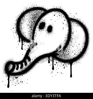 Graffiti con elefante con vernice spray nera. illustrazione vettoriale. Illustrazione Vettoriale