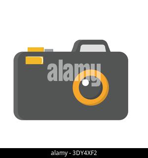 Illustrazione della fotocamera con una semplice fotocamera grafica con un design obiettivo arancione su uno sfondo bianco concetto di design creativo Illustrazione Vettoriale