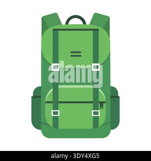 L'illustrazione dello zaino presenta uno zaino verde con cinghie e tasche la borsa verde è l'attrezzatura da esterno perfetta per escursioni e viaggi Illustrazione Vettoriale