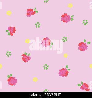 illustrazione delle rose vettoriali come motivo ricorrente da utilizzare su tessuti, sfondi o imballaggi Foto Stock