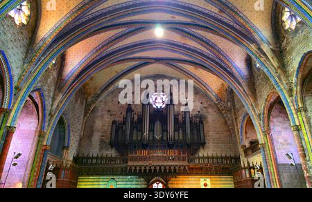 Splendida vista interna della Cattedrale di Mirepoix con archi colorati e grandi organi ad Ariege in Francia Foto Stock