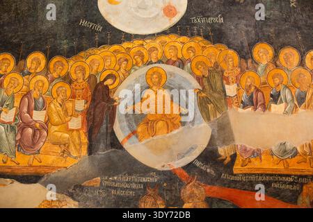 Affreschi raffiguranti Cristo e santi nella Moschea di Kariye che mostrano arte bizantina del IV secolo a Istanbul in Turchia Foto Stock