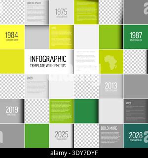 Questo modello infografico ecologico presenta un design a griglia quadrata per i dati aziendali. Utilizzate il nostro modello infografico con segnaposto per foto per creare profili Illustrazione Vettoriale