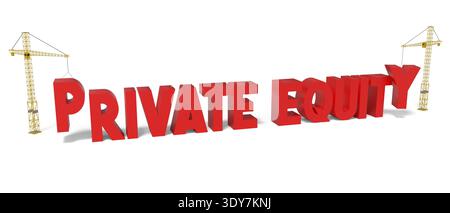 Private equity - parola rossa e gru - illustrazione 3D. Foto Stock
