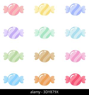 Collezione di carine pastello in vari colori. Illustrazione vettoriale di alta qualità per il branding di negozi di caramelle, biglietti di compleanno, motivi e dolci des Illustrazione Vettoriale