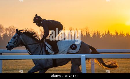 Alba sul Jockey Club Lambourn Training Grounds, Regno Unito Foto Stock