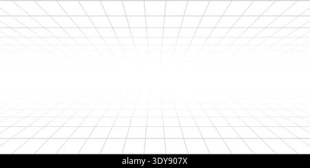 Sfondo bianco astratto con linee della griglia prospettiche e punto di dissolvenza Illustrazione Vettoriale