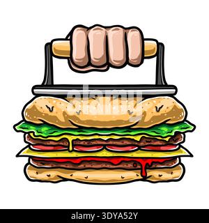 Illustrazione vettoriale hamburger, icona del logo del cibo, cartone animato Foto Stock