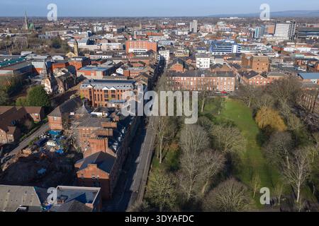Vista aerea delle residenze cittadine di Winckley Square e del centro di Preston Foto Stock