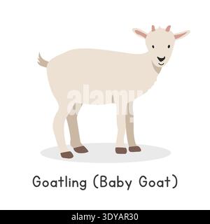 Illustrazione vettoriale di capra (capra). Carino clipart dei cartoni animati di capra, animale in stile piatto. Concetto di animali da fattoria, agricoltura rurale Illustrazione Vettoriale