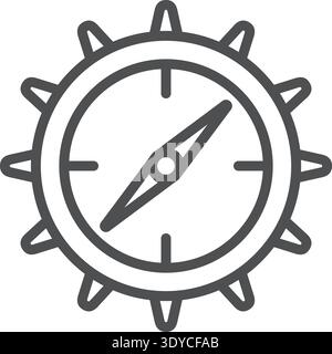 Icona bussola con faccia circolare e ago che mostrano la direzione in uno stile di contorno audace Illustrazione Vettoriale
